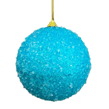5"D Iced Ball Ornament- Light Blue