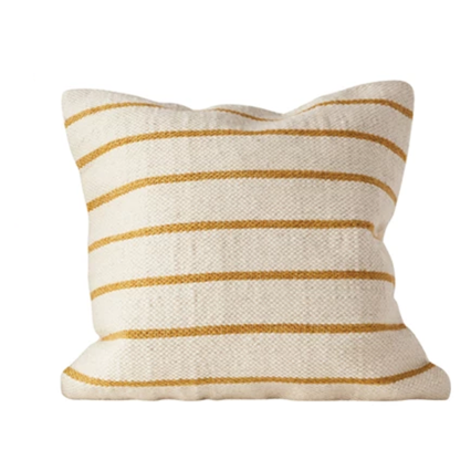 20" Woven Wool with Yellow Stripes Indoor Pillow
