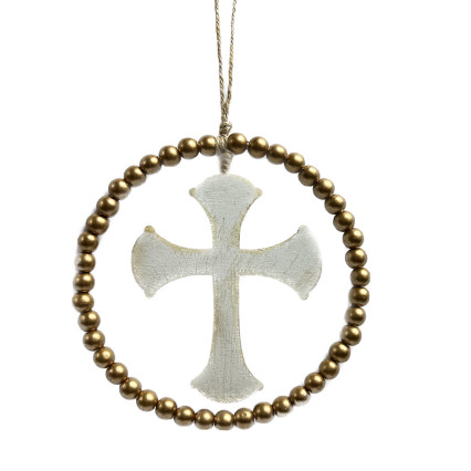 6" Spiritual Wooden Cross w/Beads Ornament