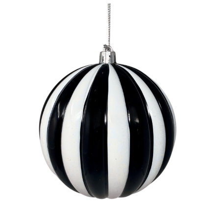 4" Black & White Striped Ball Ornament