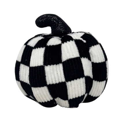 4" Black & White Check Fabric Pumpkin