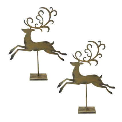 29" Rustic Metal Reindeer on Stand- Set of 2