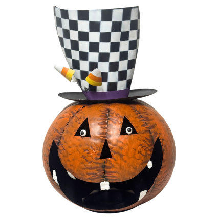28" Metal Crazy Halloween Pumpkin w/ Planter Hat