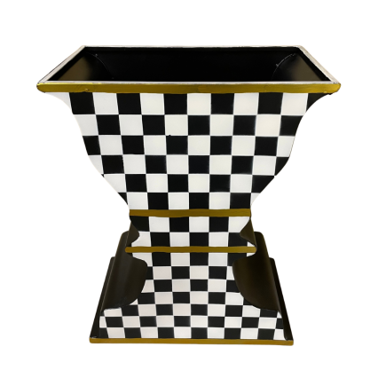 24" Black & White Metal Checkered Planter