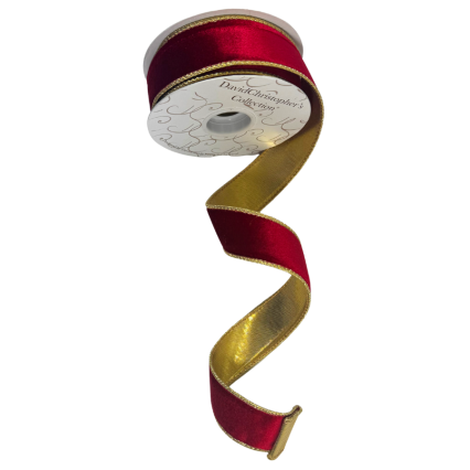 1.5" x10yd Elegant Red Velvet Ribbon w/ Gold Back