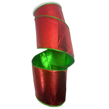 4" x 10yd Red Metallic w/ Emerald Green Edge Ribbon