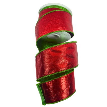 2.5" x 10yd Red Metallic w/ Emerald Green Edge Ribbon