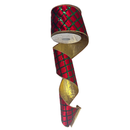 4" x10yd Green Sequin Latice on Red Satin Ribbon