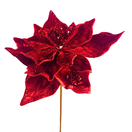 22" Red Glitter Poinsettia
