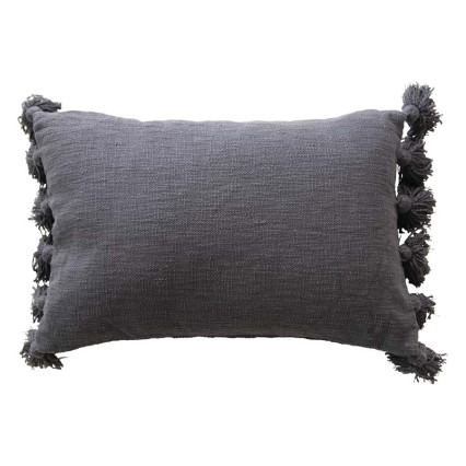 Cotton Slub Lumbar Pillow w/Tassels - Midnight Blue