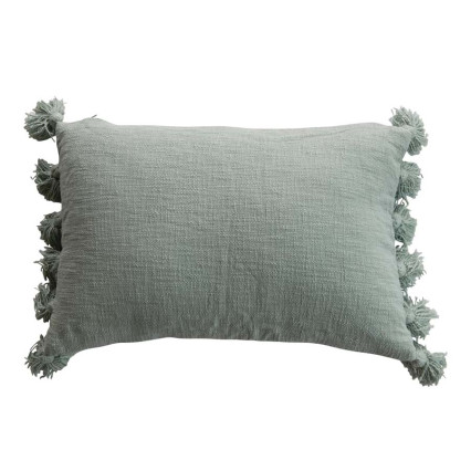 Cotton Slub Lumbar Pillow w/Tassels - Aqua