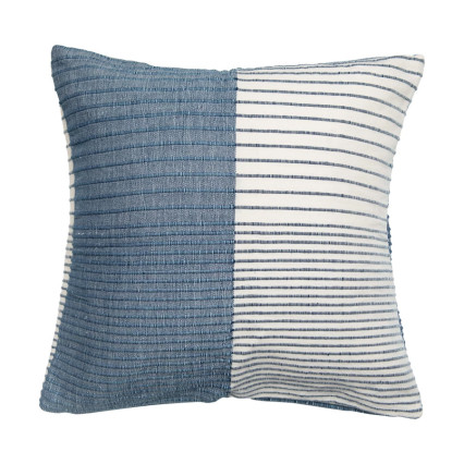 24" Square Woven Wool & Cotton Pillow w/Striped - Blue & White