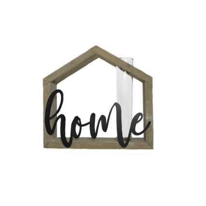 7"X7.5" Wood Word Home with Vase Stand