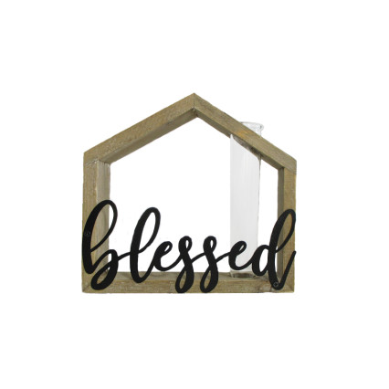 7"x7.5" Wood Word Blessed with Vase Stand