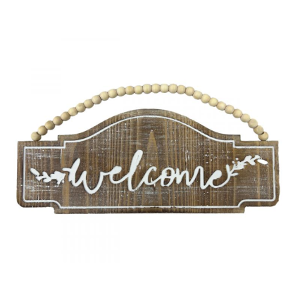 15.5" Wood Welcome Beaded Hanging Sign- Welcome