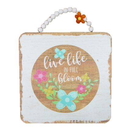 15" Wooden Garden Sign W/ Beads- Circle Life Full Bloom