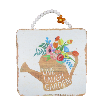 15" Wooden Garden Sign W/ Beads- Water Pitcher Live Laugh