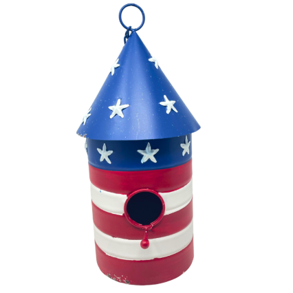 Metal Red, White, Blue Stars/ Stripes Bird House