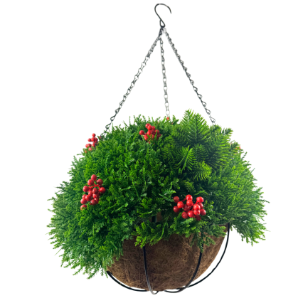 14" Cedar and Berry Hanging Basket