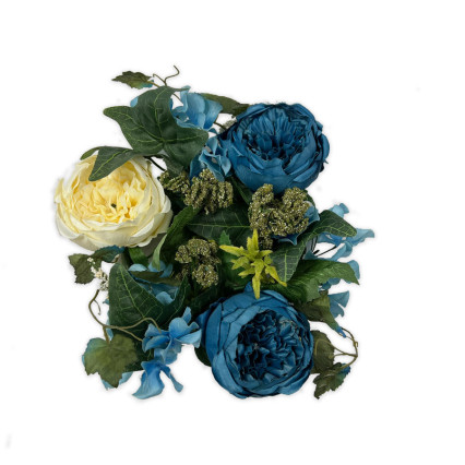 6" Cabbage Rose Candle Ring - Blue