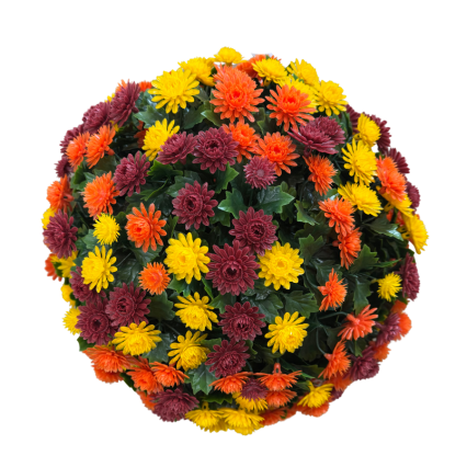 12" UV Mum Topiary Ball - Burgundy Orange Yellow