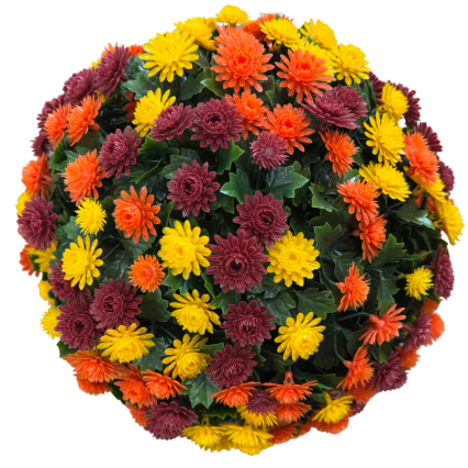 16" UV Mum Topiary Ball - Burgundy/ Orange/ Yellow