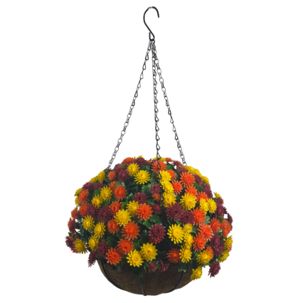 14" UV Mum Hanging Basket - Burgundy/ Orange/ Yellow