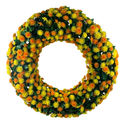 Mum Wreath 22" - UV Protected Yellow / Orange