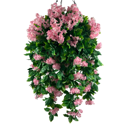 16" Pink Artificial Lilac UV Hanging Basket