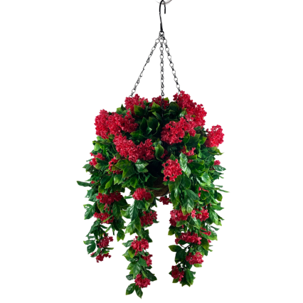 16" Red Artificial Lilac UV Hanging Basket