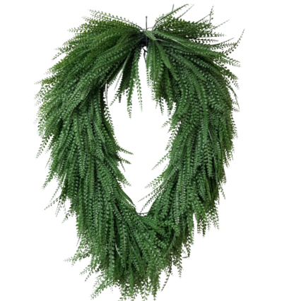 34" UV Oval Bead Grass Wreath- Dark Green