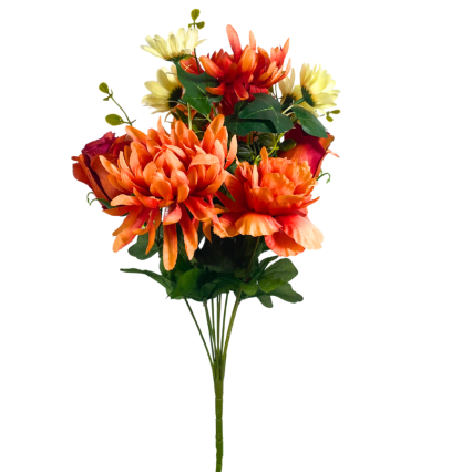 16" Orange Mum & Rose Bush