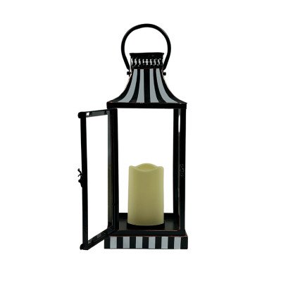 Striped Lantern with LED Candle