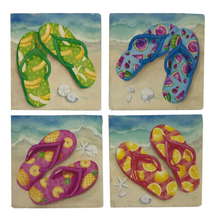 Fruity Flip Flops-4pc Square Coaster Set