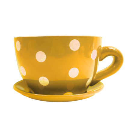 Blossom Planter with Saucer - Polka Dot - Yellow