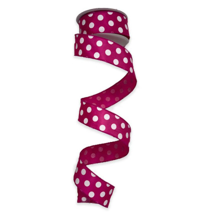 1.5" x 10yd Fuchsia w/White Polka Dot Satin Ribbon