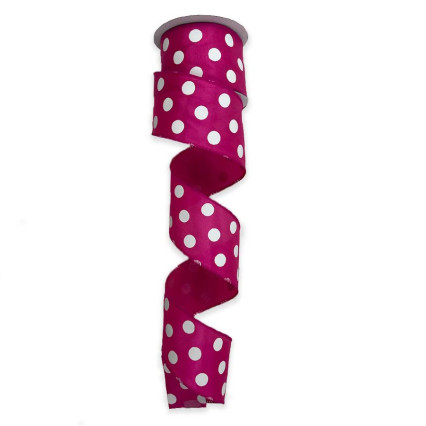 2.5" x 10yd Fuchsia w/White Polka Dot Satin Ribbon