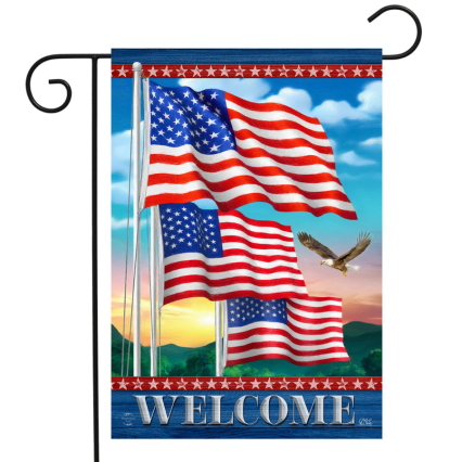 Waving American Flags Welcome Garden Flag