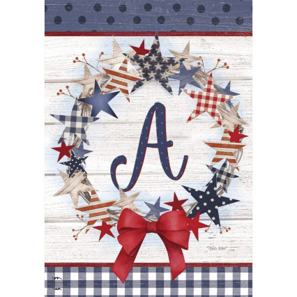 American Wreath Monogram Garden Flag - A