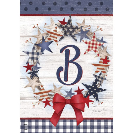 American Wreath Monogram Garden Flag - B