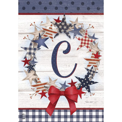 American Wreath Monogram Garden Flag - C