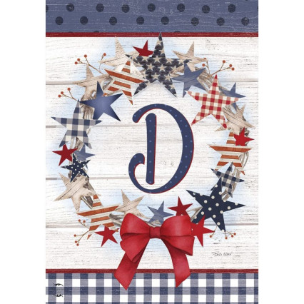 American Wreath Monogram Garden Flag - D