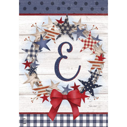 American Wreath Monogram Garden Flag - E