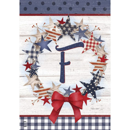 American Wreath Monogram Garden Flag - F