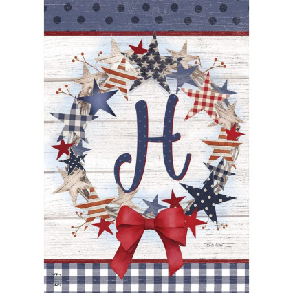 American Wreath Monogram Garden Flag - H