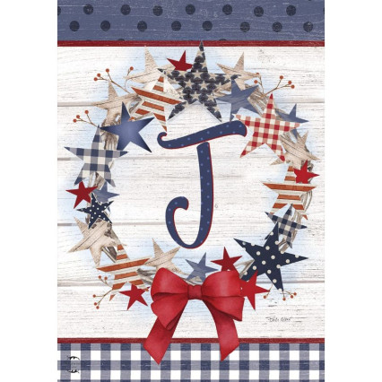 American Wreath Monogram Garden Flag - J
