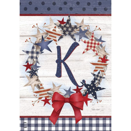 American Wreath Monogram Garden Flag - K