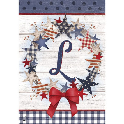 American Wreath Monogram Garden Flag - L