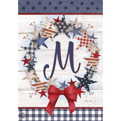 American Wreath Monogram Garden Flag - M