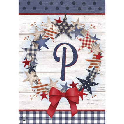 American Wreath Monogram Garden Flag - P